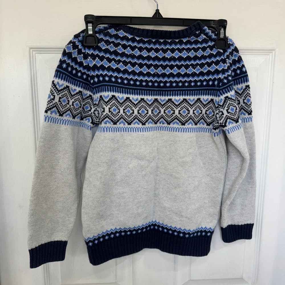 Janie and Jack Fair Isle Blue Boys 8 Crew Neck Knit Sweater